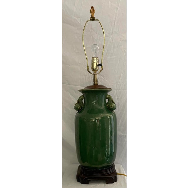 1970s Jade Green Glaze Urn Form Table Lamp For Sale - Image 4 of 11