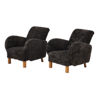 Danish Chairs in Sheepskin Leather, 1940s For Sale