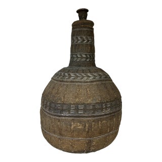 Oromo Igbo African Lidded Gourd of Woven Silver and Fiber For Sale