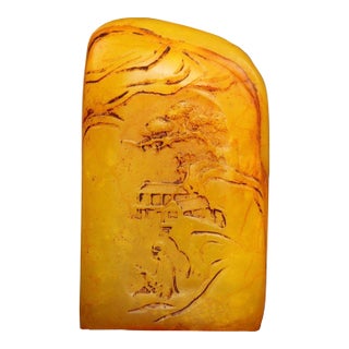 1970s Carved Tianhuang Stone Seal With Figural Landscape Scene For Sale