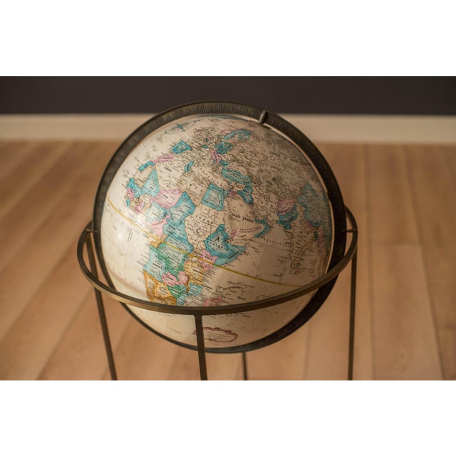 1970s Mid Century 1970s Rotating Replogle 16" World Globe With Brass Floor Stand For Sale - Image 5 of 10