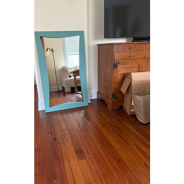 Gorgeous soft seafoam green arched full-length mirror with a clean architectural frame—perfect for adding light, depth,...