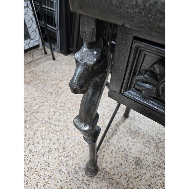 Black Late 20th Century Neoclassical Horsehead Wrought Iron Console Table W Cast Stone Top For Sale - Image 8 of 12