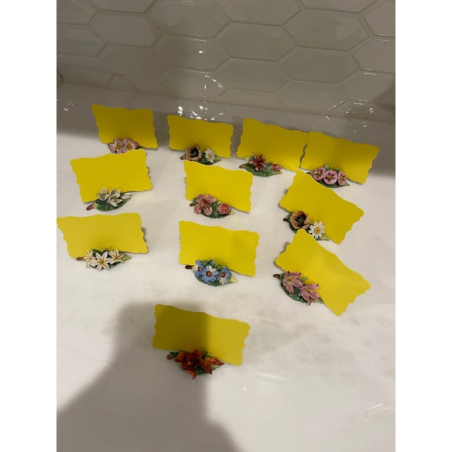 1970s Set of Dresden Porcelain Place Card Holders With Intricate Flowers - Set of 11 For Sale - Image 10 of 11