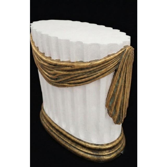 1980s ​Vintage Hollywood Regency Serge Roche Style Fluted Plaster & Gilt Swag Pedestal Console Table For Sale - Image 5 of 10