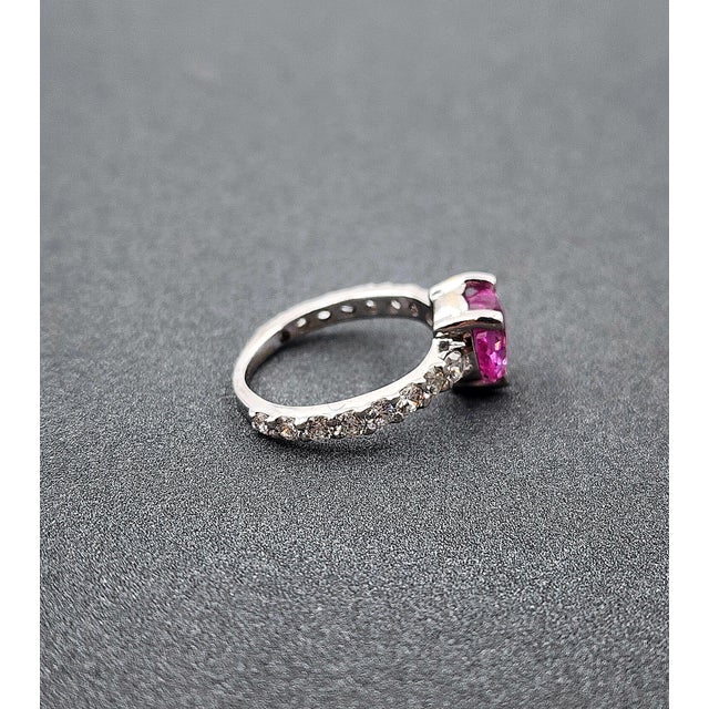 Metal 0.60 Ct Natural Pink Sapphire & Diamond Ring, Size 4.5 For Sale - Image 7 of 10