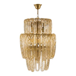 1960s Elegant Italian Murano Glass Chandelier, Mid-Century Golden Hand-Blown & Unique Statement Piece For Sale