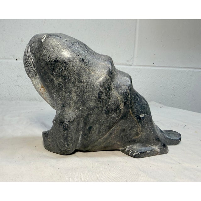 Big Antique Hand Carved Soapstone Canadian Eskimo Walrus Sculpture Inuit Statue For Sale - Image 10 of 13