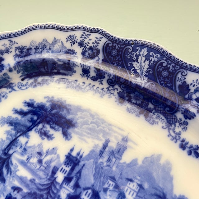 Ceramic Antique Flow Blue "Nonpareil" by Burgess & Leigh 18" Oval Serving Platter For Sale - Image 7 of 16