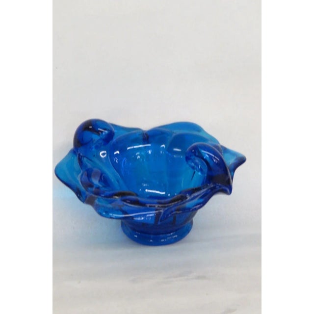 Italian Blown Glass Cobalt Blue Flower Candy Dish Bowl For Sale In Miami - Image 6 of 13
