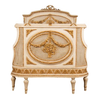 1920s French Louis XVI Style Painted and Richly Carved Twin Bed For Sale