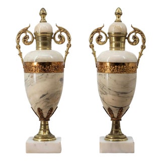 Marble Cassolettes Vases, Set of 2 For Sale