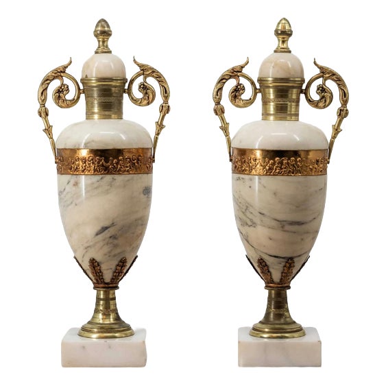 Marble Cassolettes Vases, Set of 2 For Sale