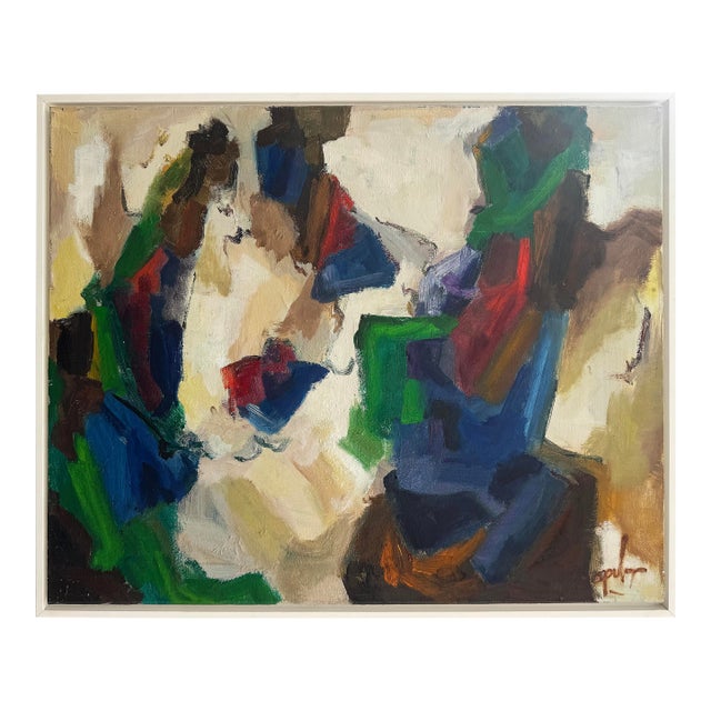 Abstract Mid-Century Modern Painting in Saturated Hues, Newly Framed For Sale