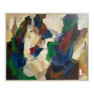 Abstract Mid-Century Modern Painting in Saturated Hues, Newly Framed