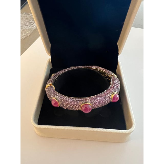 Bochic "Capri" Red Ruby & White Topaz Bangle Set In 18K Gold & Silver For Sale - Image 10 of 18