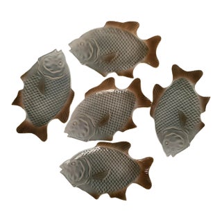 Mid Century Crown Regal Fine Porcelain Fish Plates- Set of 5 For Sale