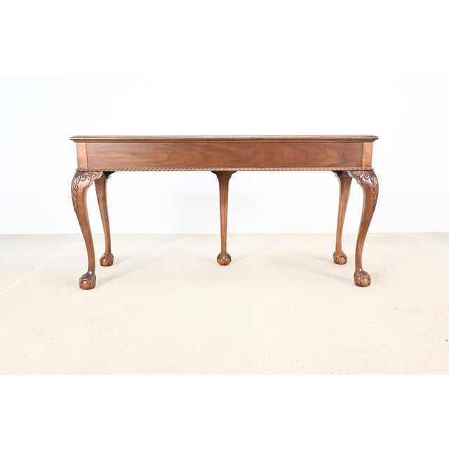 Baker Furniture Chippendale Style Console Table in Banded Cherry With Burled Drawer Fronts For Sale - Image 11 of 13