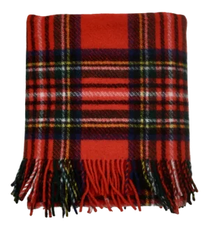 Classic Red "Royal Stewart" Tartan Irish Wool Throw Blanket by Foxford Co