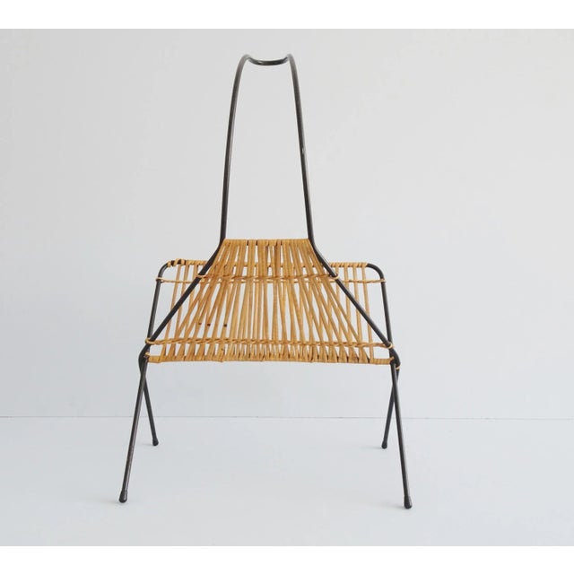 1960s Large Mid-Century Metal and Bast Magazine Rack For Sale - Image 5 of 14