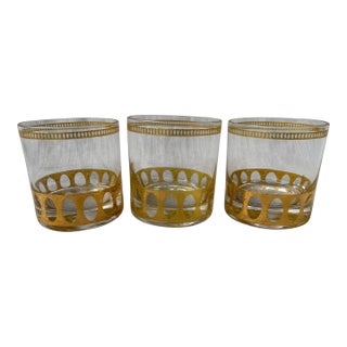 Vintage Culver Antigua 22k Gold Lowball Glasses Set of 3 For Sale