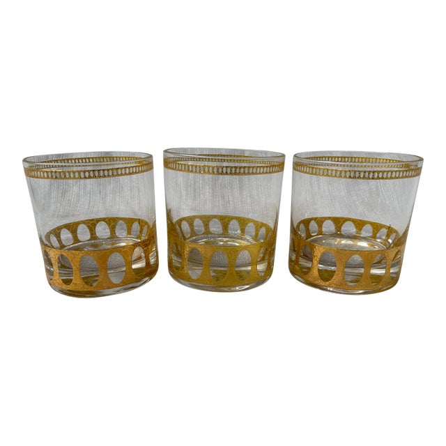 Vintage Culver Antigua 22k Gold Lowball Glasses Set of 3 For Sale