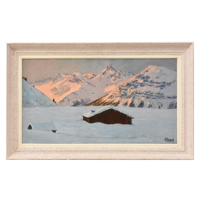 Lucien Quenard, Mountain Landscape with Snow-Covered Alps, Oil on Panel, Early 20th Century, Framed For Sale - Image 11 of 11