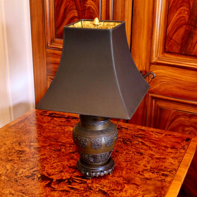 Black Chinese Antique Bronze Vessel Lamp For Sale - Image 8 of 10