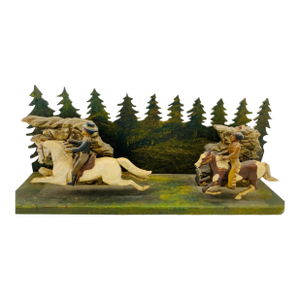 Folk Art Diorama of Western Chase Scene C. 1940s