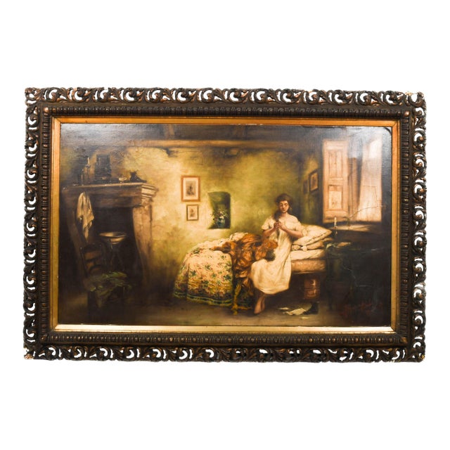 Antique Framed Signed "Sadness" After Gerolamo Induno For Sale