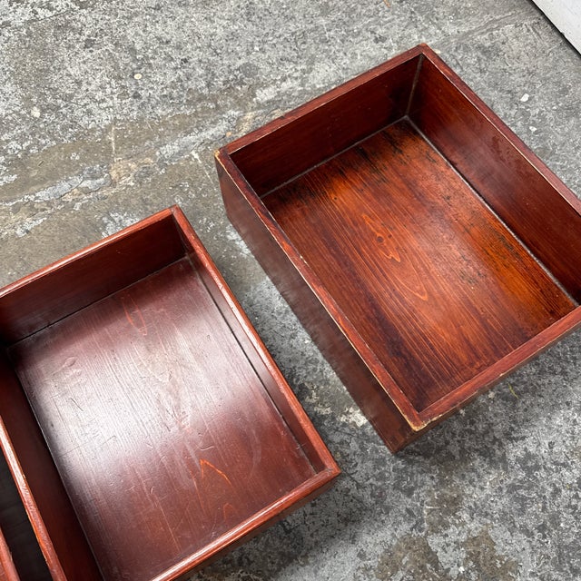 Vintage Red Finish Wood Nesting Tray Boxes, Set of Four For Sale - Image 11 of 12