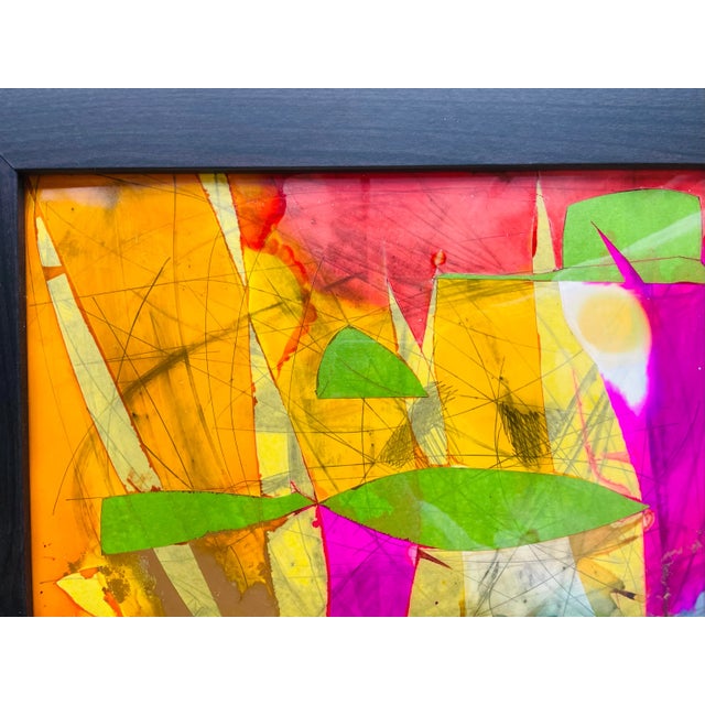 Contemporary Abstract Contemporary Mixed-Media Drawing in Ink and Pencil. 14 X 17 Frame Size, Signed. For Sale - Image 3 of 4