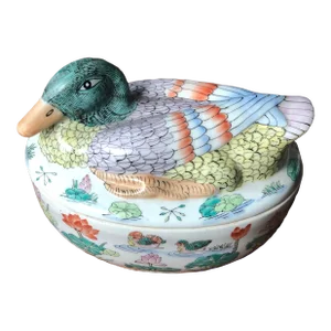 Vintage Chinese Export Hand-Painted Polychrome Duck Tureen