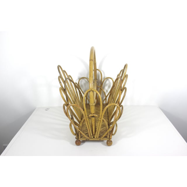 French Country Vintage Fan Style Bent Bamboo Magazine Rack Holder For Sale - Image 3 of 13