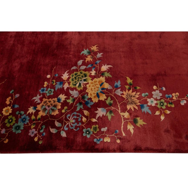 Red Antique Art Deco Chinese Wool Rug 8 Ft 9 in X 14 Ft. For Sale - Image 8 of 13