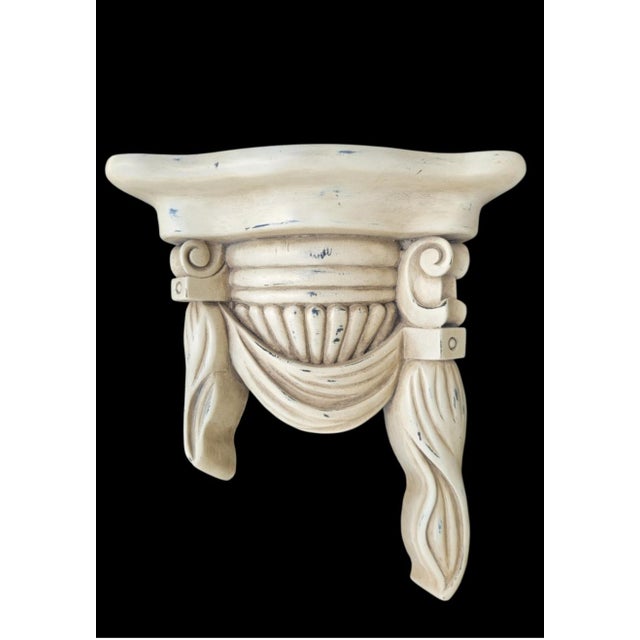 Vintage Wood Carved Draped Neoclassical Off White Classic Wall Brackets Shelves- A Pair For Sale In West Palm - Image 6 of 9