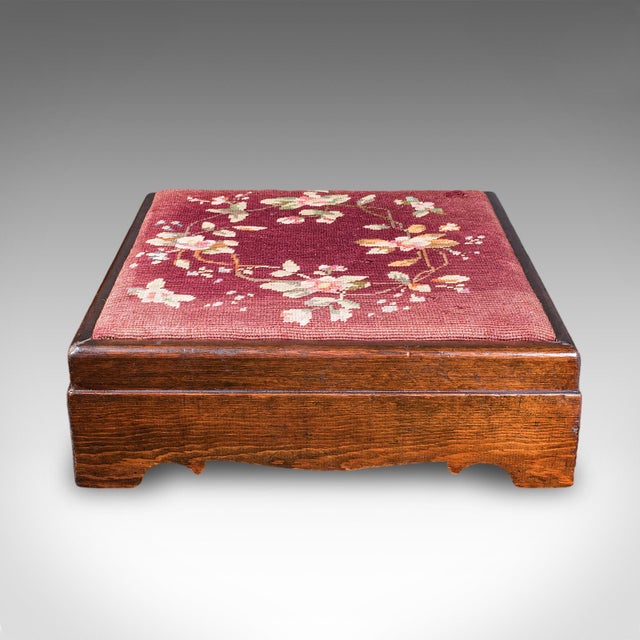 1900 - 1909 Antique Upholstered Footstool, English, Pitch Pine, Fireside Stool, Edwardian For Sale - Image 5 of 9