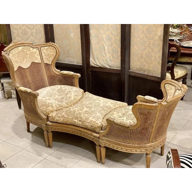 Set with 2 Armchairs 1 Footstool with Chaise Longue in Vienna Straw, France, 1800s, Set of 3 For Sale - Image 12 of 12