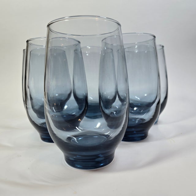 Dusky Light Blue Stemless Goblets- Set of Six For Sale - Image 12 of 12