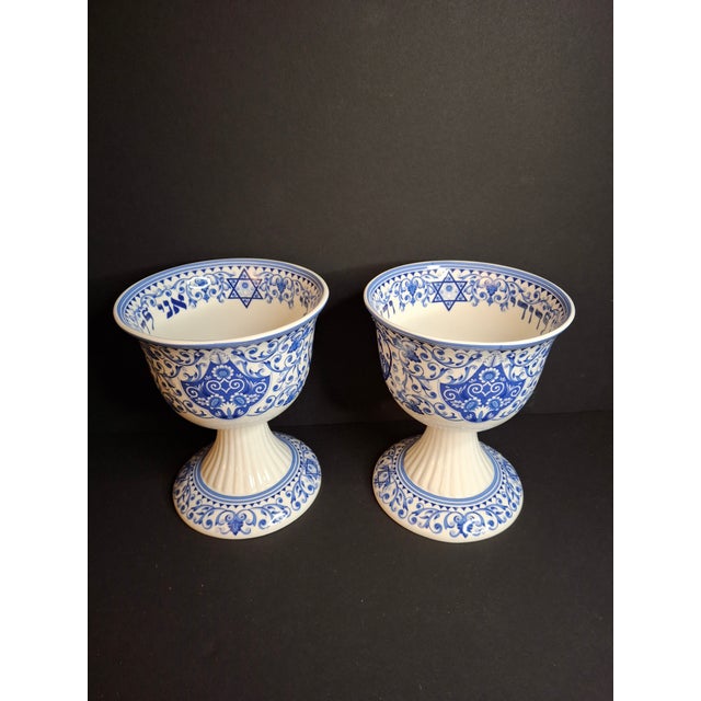 Blue Pair Spode Judaica Kiddush Cups Matching Set Hebrew Wedding Gift I Am My Beloveds For Sale - Image 8 of 10