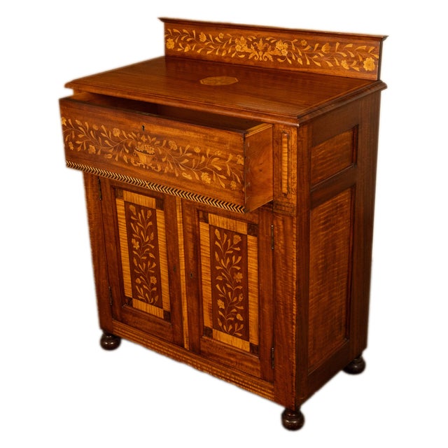 Antique 19th Century Dutch Inlaid Walnut Floral Specimen Wood Marquetry Cabinet 1860 For Sale - Image 4 of 18