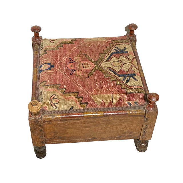Indian Punjabi Square Low Stool With Antique Hamadan Seat Chairish