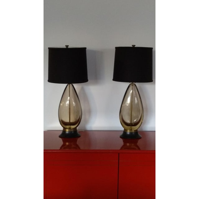 Wood Hand Blown Teardrop Murano Glass Sommerso Table Lamp - a Pair For Sale - Image 7 of 7