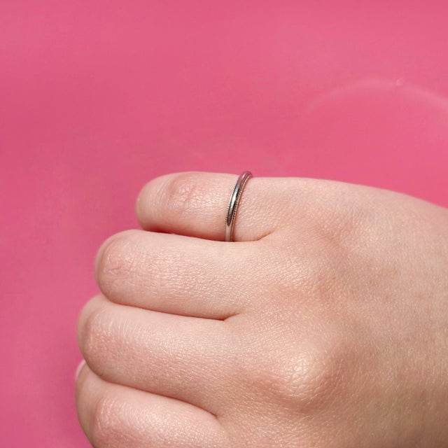 Vintage 1960s Platinum Milgrain Wedding Band, Stacking Ring, Size 4.5 For Sale - Image 10 of 11