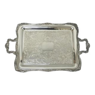 Vintage Wm Rogers 290 Silver Plated Twin Handle Footed Bar Serving Platter Tray For Sale