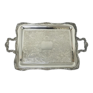 Vintage Wm Rogers 290 Silver Plated Twin Handle Footed Bar Serving Platter Tray