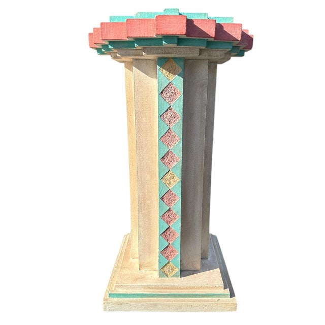 Vintage 1980s Southwestern / Postmodern geometric pedestal display stand, attributed to Austin Productions based on the...