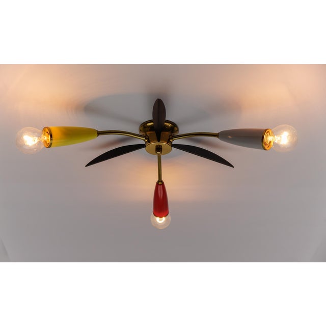 Mid-Century Modern Multicolored 3-Armed Brass Sputnik Lamp, 1950s For Sale - Image 4 of 10