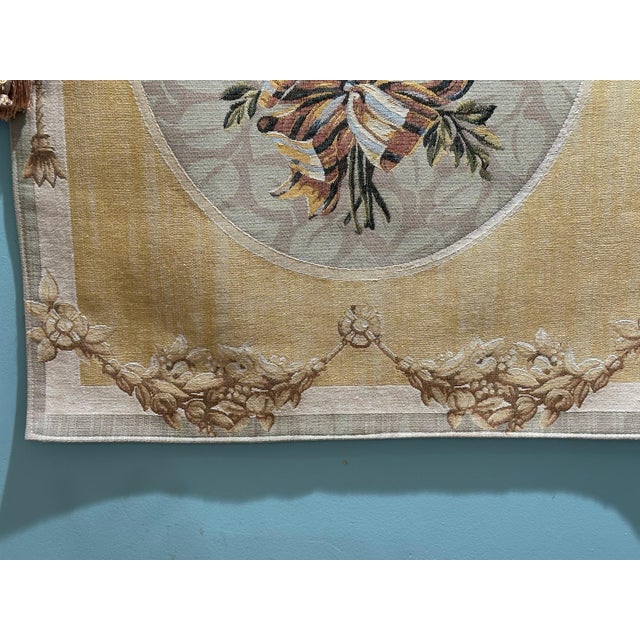 Traditional Floral Woven Tapestry Wall Hanging With Passementerie Tassels For Sale In Miami - Image 6 of 7