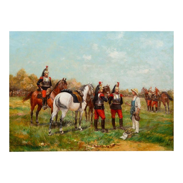 French Antique Franco-Prussian War Painting of Cuirassiers by Paul Perboyre For Sale
